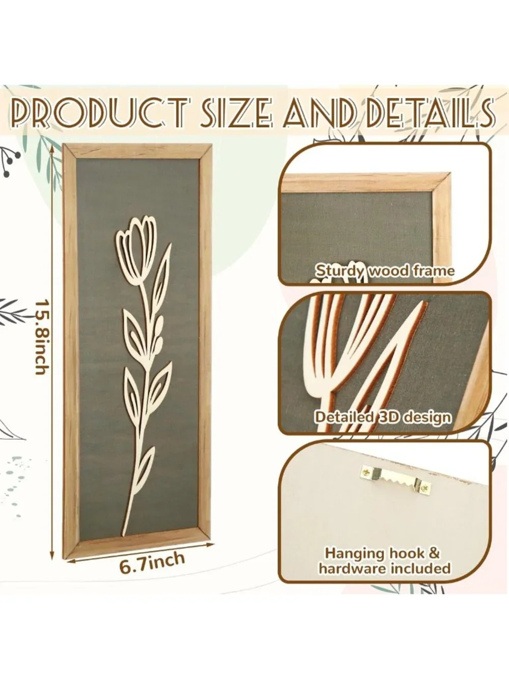 6 Pcs 3D Boho Floral Wall Art - Rustic Vintage Decor for Home, Bedroom & Kitchen